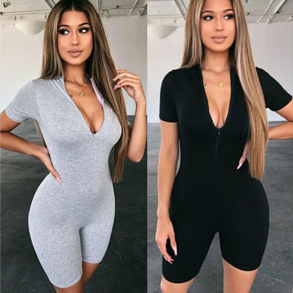 

casual bodysuit stretch v neck women romper short sleeve bodycon, Black;white