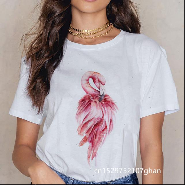 

women t shirt pink flamingo printed female tropical tshirt cute female harajuku graphic t shirt hawaii o neck aesthetics, White