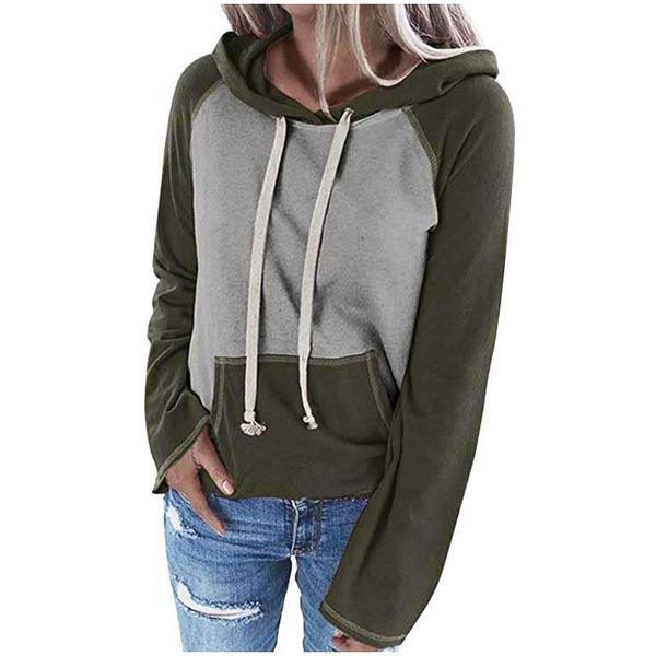 

women's hoodies & sweatshirts hoodie pullover casual patchwork color thick women long-sleeved pocket drawstring jumper harajuku, Black