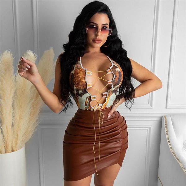 

skirts hirigin women faux pu leather skirt ruched high waist black brown mini female club party irregular slim wrap
