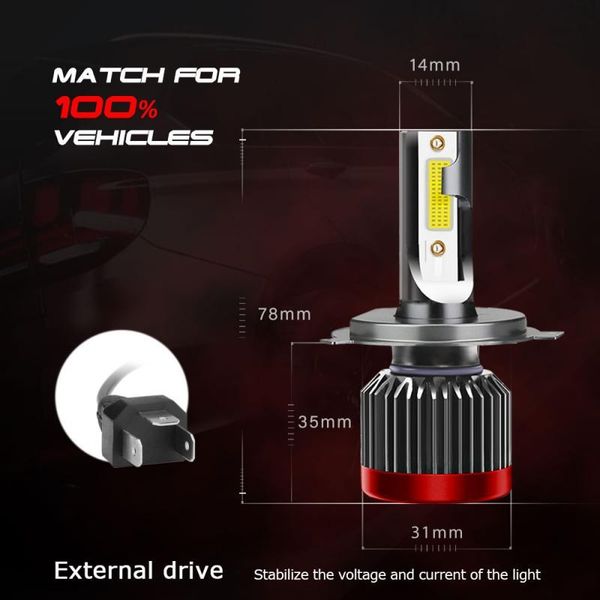 

car headlights 2pc h4 led headlight bulb csp 8000lm 6000k mini canbus 40w light bulbs automobiles auto lamp