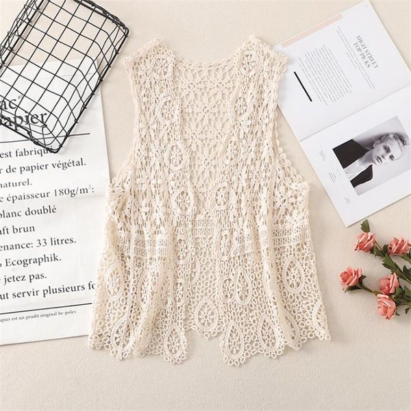 

women's vests hollow out lace vest crochet sleeveless waistcoat women v-neck open stitch cardigan outwear chalecos para mujer, Black;white