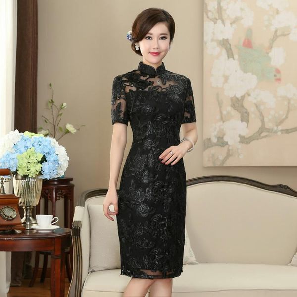 

ethnic clothing traditional mini lace dress women's black cheongsam size s to 3xl, Red