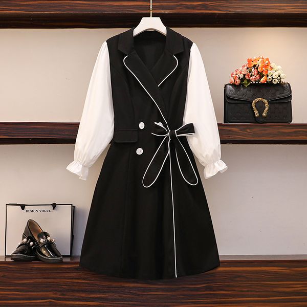 

lady office 2021 double-breasted prom as a ladies'party long black-white bow line dressed in smart casual clothes 1dh0, Black;gray