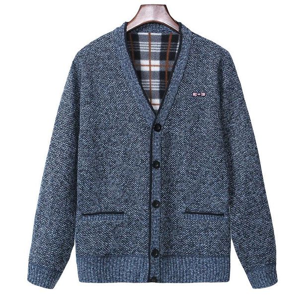 

men's jackets park 2021 autumn and winter v-neck plush cardigan middle aged coat trend cute sweater yi-yuan, Black;brown