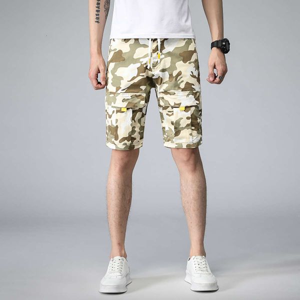 

summer lace up camouflage shorts men's fashion casual handsome elastic capris youth versatile pants, Black