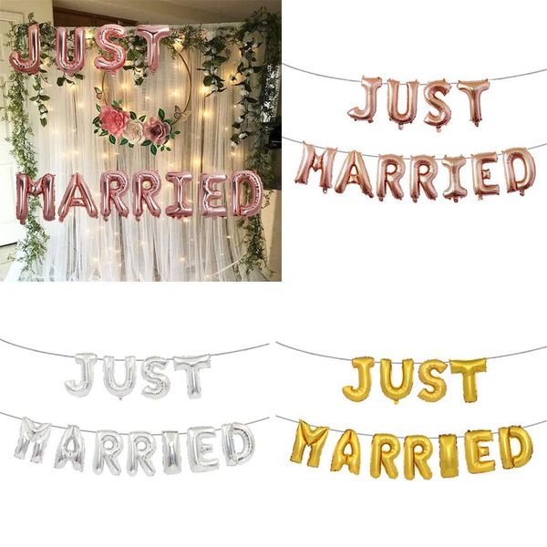 

party decoration 16 inch just married balloons banner rose gold foil bridal shower wedding decor hen supplies