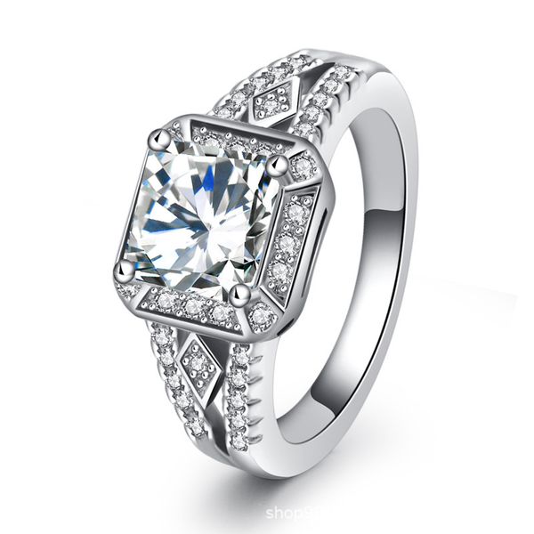 

european and american fashion high-end tonglin princess square row diamond ring female 925 sterling silver micro inlaid zircon square artifi