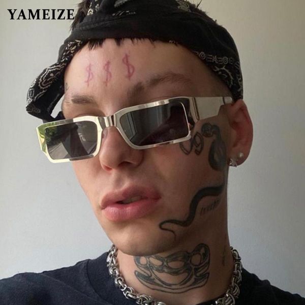

sunglasses yameize rectangle women vintage metal frame punk sun glasses male eyeglasses lentes de sol mujer, White;black