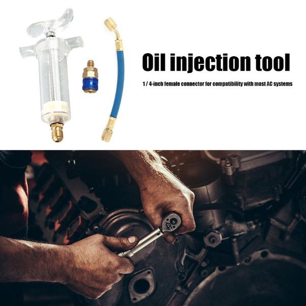 

car washer clear a/c ac oil dye injector 30ml 1oz with low side quick coupler adapter 1/4 inch sae r134 manual oiler