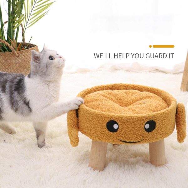 

cat beds & furniture pet bed winter warm tree nest solid wood round stool flannelette climbing frame puppy kitten cute plush sofa cushion