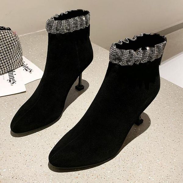 

boots concise ankle for women autumn winter high heels shoes office elegant zipper ytmtloy 2022 botines de mujer pointed toe, Black