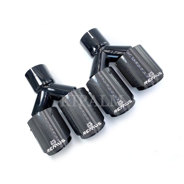 

1 pair car universal dual pipes straight cut remus sport glossy carbon fiber exhaust muffler tips black inner pipe for bmw audi golf mazda