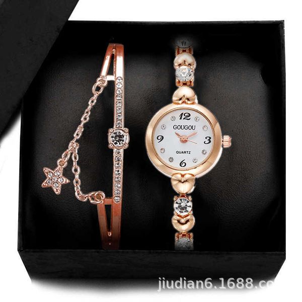 

2021 set women's diamond inlaid quartz bracelet watches women, Slivery;brown