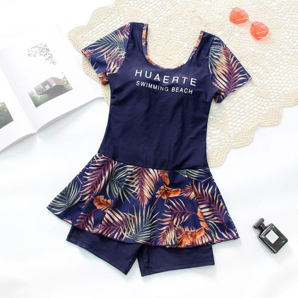 

one-piece suits xl-6xl swimsuit with pantskirt one piece swimwear woman conservative korean swimming surfing suit 2021 plus size set girls