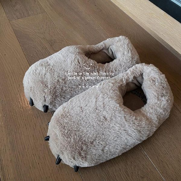 

slippers mr co male home indoor female winter couple plush non-slip ladies baotou household, Black