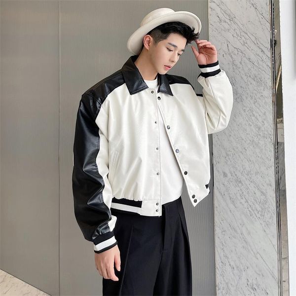 

men's jackets jacket spring and autumn fashion splicing color design motorcycle style leisure large size lapel coat, Black;brown