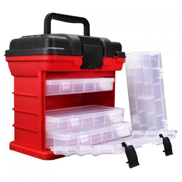 

26x15x25cm 4 layer portable carp fishing tackle boxes fishing reel line lure tool storage box