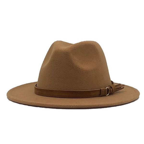 

wide brim hats 2021 autumn winter fedora hat women faux woolen ladies fedoras jazz belt caps bowler felt, Blue;gray