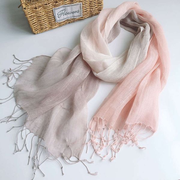 

south korea danya cotton hemp gradually changing color scarf, breathable versatile in spring and summer, women's slender silk scarf, Blue;gray