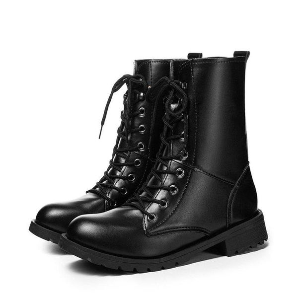 

boots 2021 spring autumn fashion round toe ankle women lace up shoe couples motorcycle casual women's high boot shoes, Black