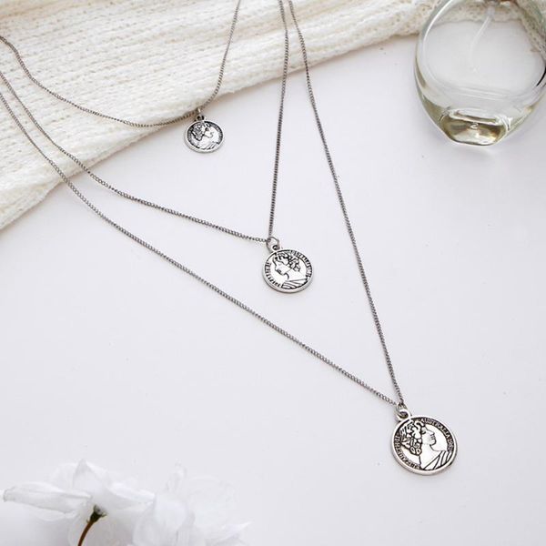 

pendant necklaces vintage multilayer coin bohemian choker clavicle chain gold statement jewelry gift for women, Silver