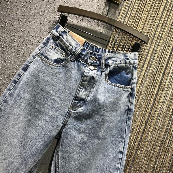 

women's jeans woman's pants 2021 spring summer drilling mixed colors casual high waist loose-fit denim ankle-length, Blue