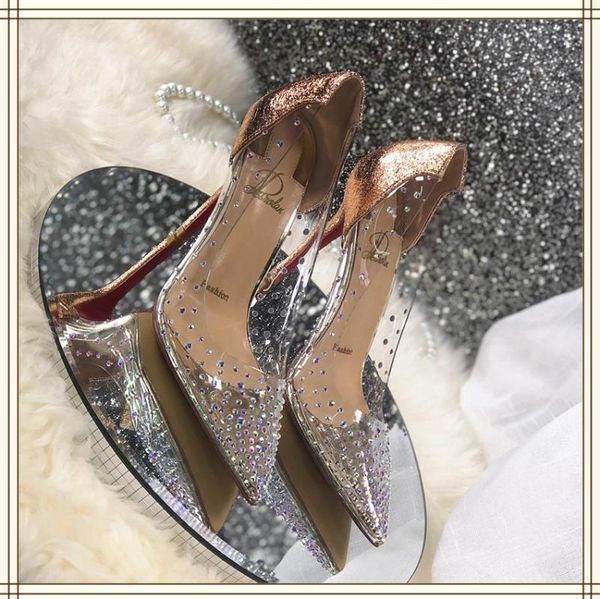 

dress shoes transparent high heels thin heel pointed diamond single women's crystal wedding, Black