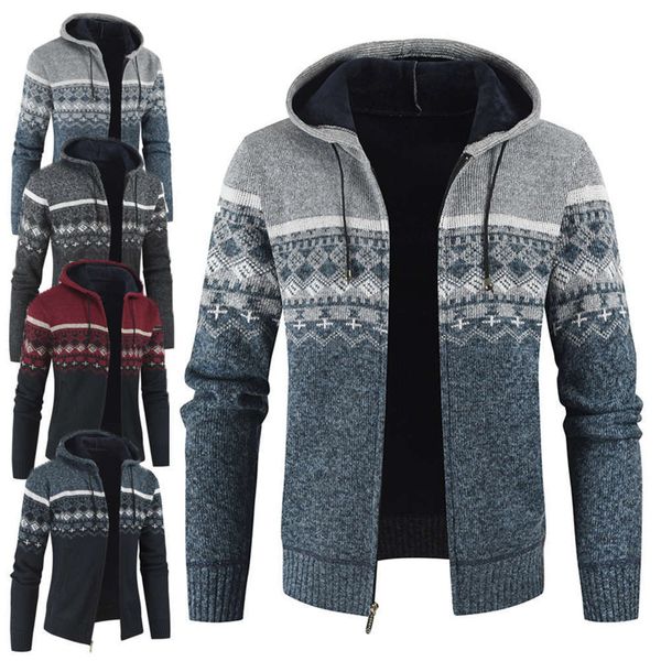 

20212020 new menswear autumn and winter casual color matching hooded cardigan sweater men's simple coat, White;black