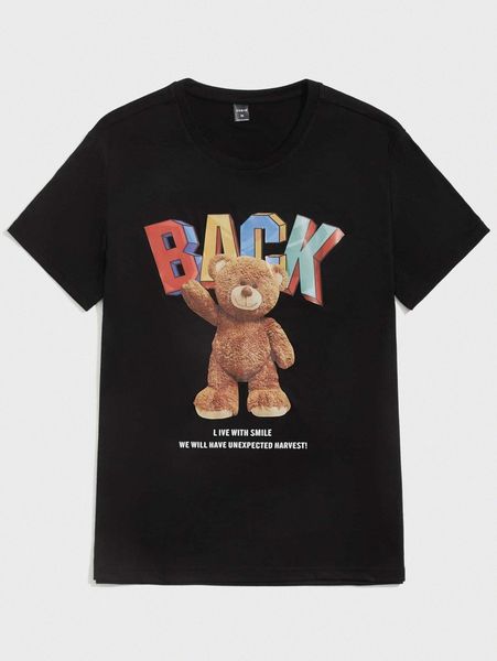 

men bear and slogan graphic tee h6wn#, White;black