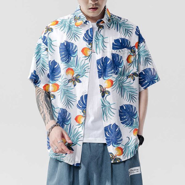 

men's polos brand beach summer print flower short sleeves hawaii collar korea style shirt for harajuku clothing z5zn, White;black