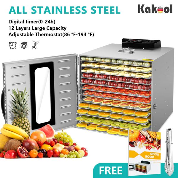 

kwasyo food dehydrator, 12 layers commercial fruit pet dryer stainless steel 304 (mesh sheets); 201(shell), 1000w