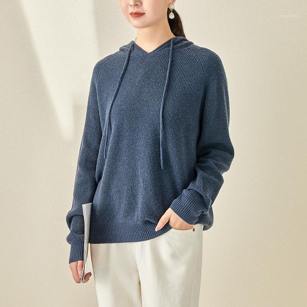 

women's sweaters autumn winter women quality jumper 100% sheep wool knitting leisure hooded loose pullovers, White;black