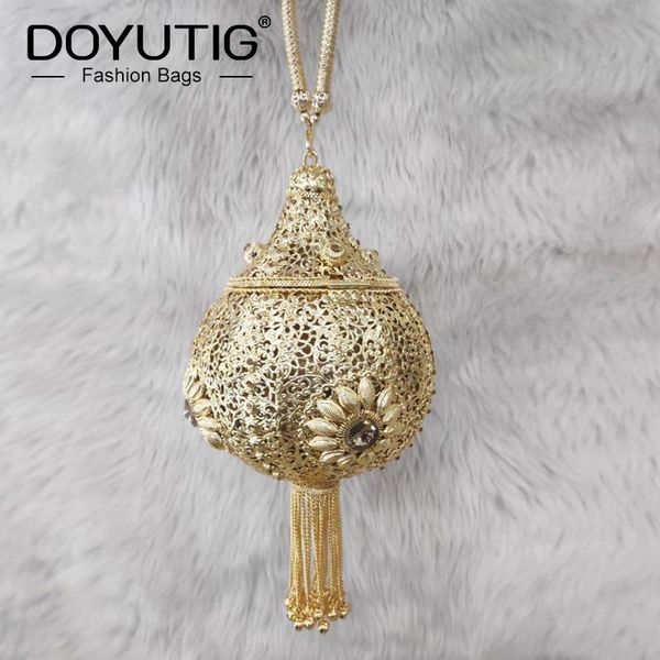 

evening bags doyutig women's bright gold hand-made beaded wedding handbag female short tassels metal clutches for party f835