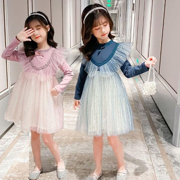 

girl's dresses long sleeve dress teen girl princess spring 2021 pink blue children party clothing baby elegant autumn, Red;yellow