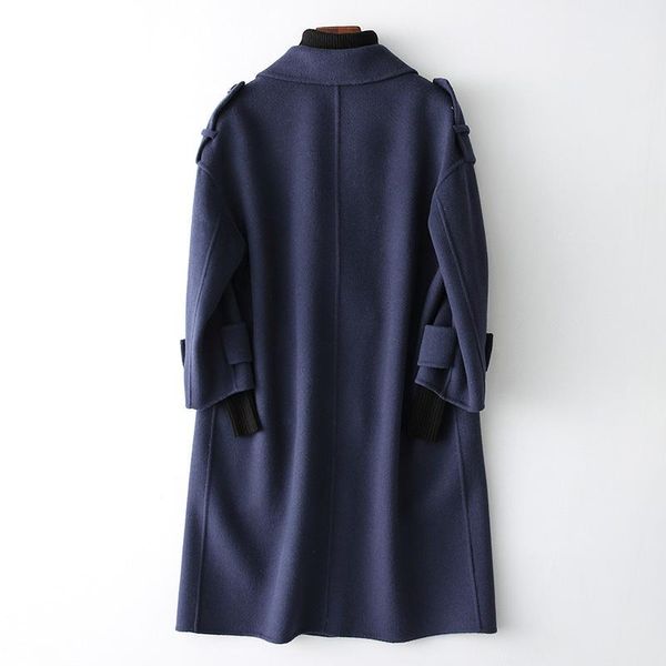 

women's wool & blends autumn winter long women coats of cashmere jacket casual turn-down collar warm coat female 38067, Black