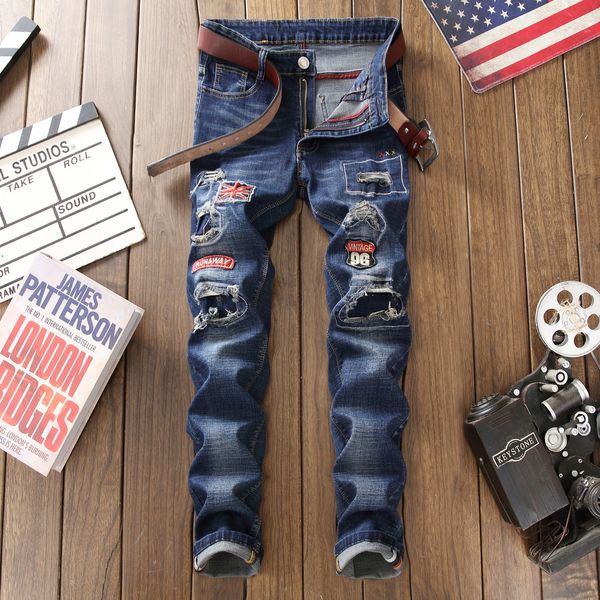 

2021 new distressed brand mid men casual biker stretch denim pants solid slim fit ripped jeans male street ny pant m4l7, Black