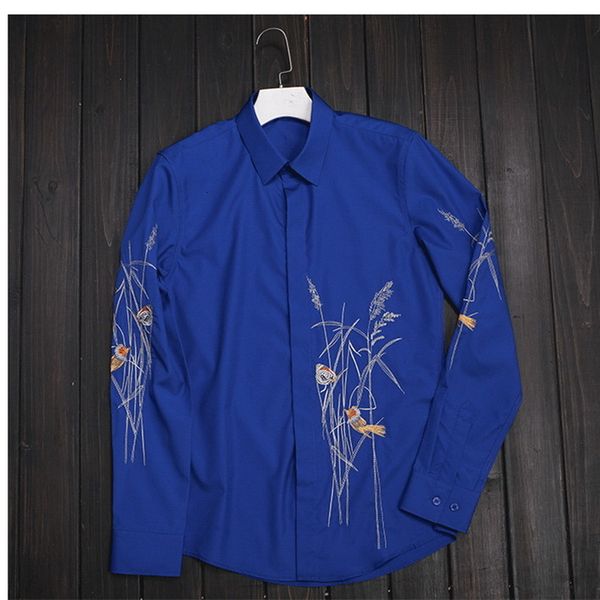 

2021 new original embroidery design men's long sleeve casual cotton solid shirt mens quality brand fashion male shirts chemise ew7d, White