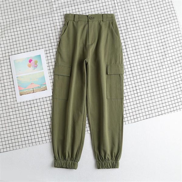 

women's pants & capris spring style street solid color loose tooling high waist trousers women, cotton slim thin elastic casual women, Black;white