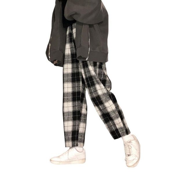

women's pants & capris men harajuku plaid for women trousers streetwear woman harem autumn ladies causal plus size, Black;white