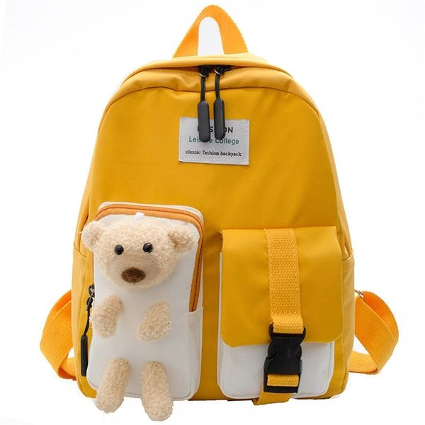 Algodão Crianças Kindergarten School Bolsas Crianças Mochilas Cartoon Student Schoolbag Bonito Bear Backpack para Meninas Boy Book 211021