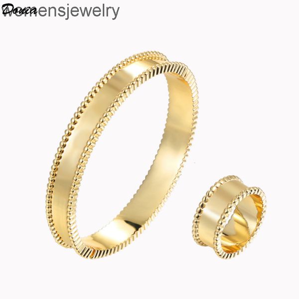 

donia jewelry luxury bangle party european and american fashion four-leaf clover glossy titanium steel designer bracelet ring set gift, Black