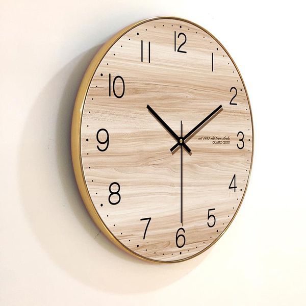 

wall clocks 12/14/16 inch modern design for home living study office room decoration mute silent log wood quartz
