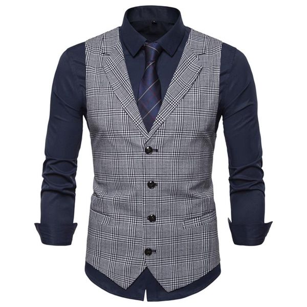 

men's vests fit mens suit vest 2021 casual collar plaid single-breasted business waistcoat men, Black;white