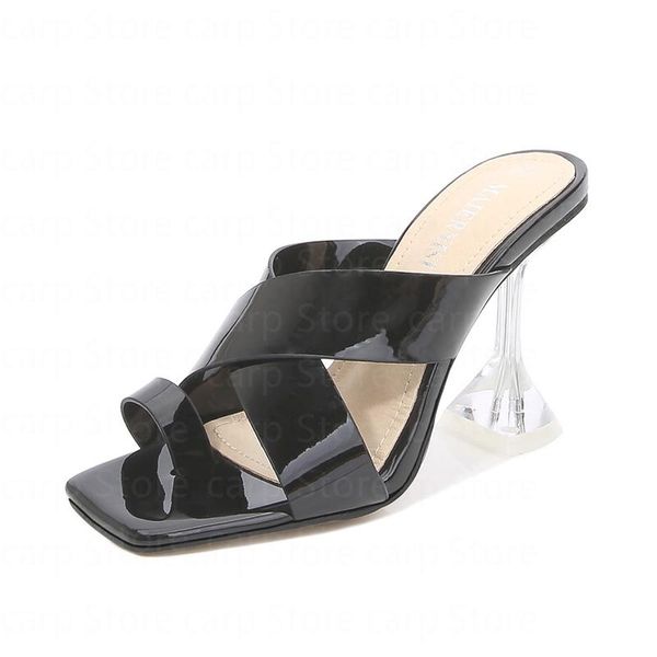 

sandals summer women high heels shoes large size 42 43 clip-on women's open toe wine glass heel, Black