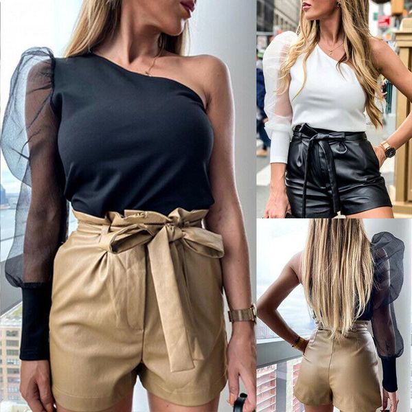 

women off shoulder long puff sleeve t shirt ladies loose casual blouse shirts summer clothes fashion new 2021, White