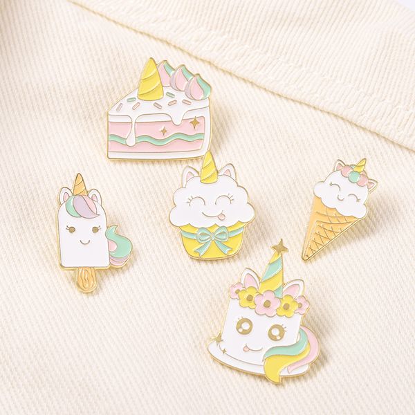 

korean cute summer unicorn ice cream model clothes brooches pins cartoon food series ice-cream cone alloy badge ornament accessories sweater, Gray
