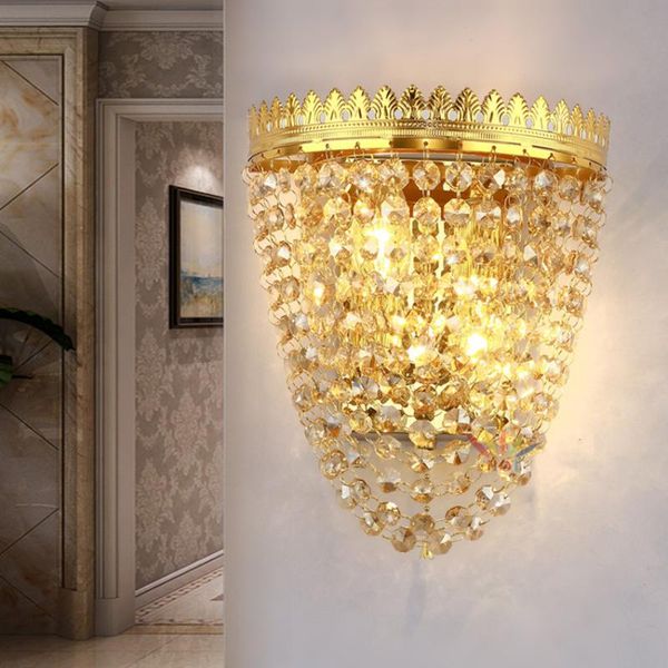 

wall lamp european crystal bedroom bedside living room background golden el project led light 220v