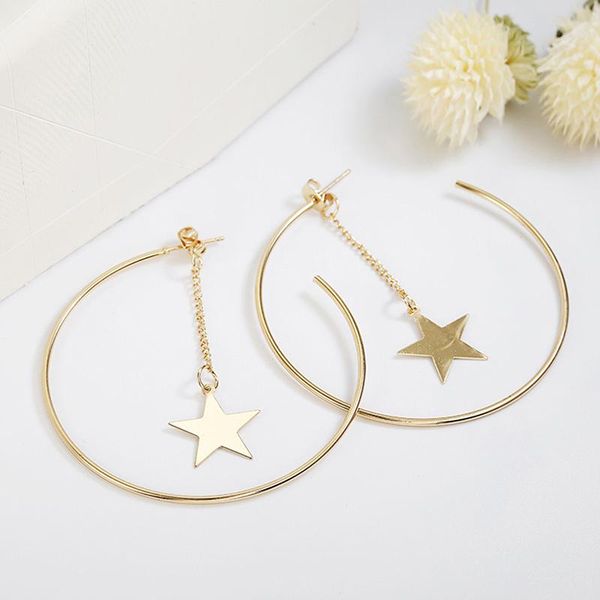 

hoop & huggie gold earrings big circle simple color star for women round creative personality, Golden;silver