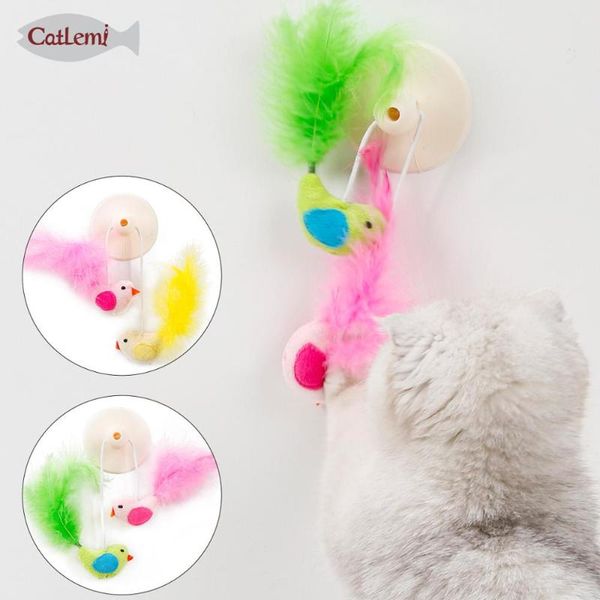 

cat bird interactive playing toy feather teaser wand sucker window cat toy